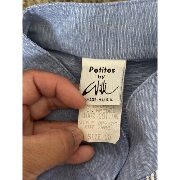 Vintage 70s 80s Fit & Flare Midi Dress Blue Stripe Elastic Waist Cotton USA 10 - Picture 3 of 9